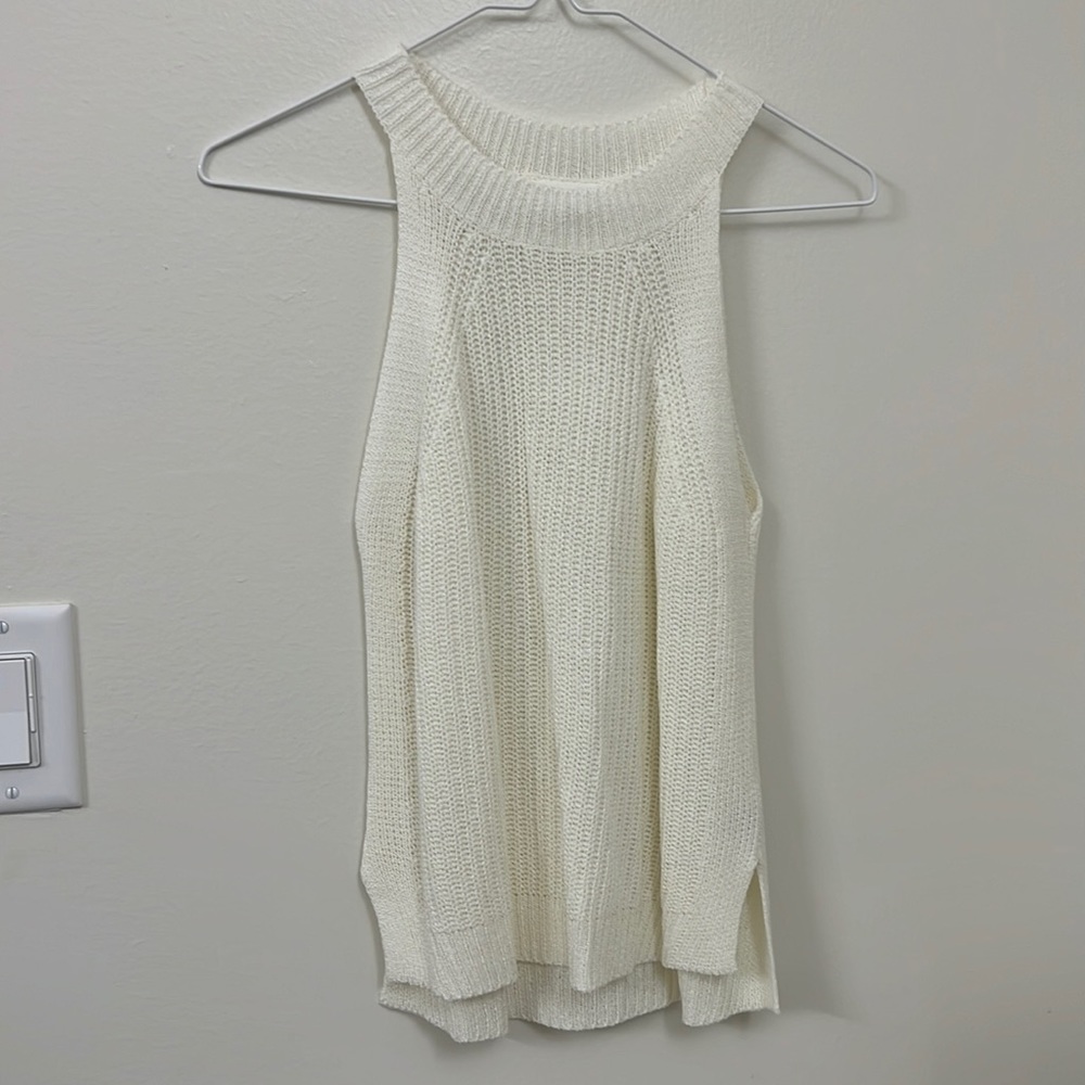Cream High Neck Knit Tank